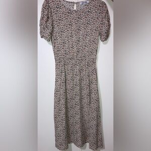 Beige Floral Midi Dress